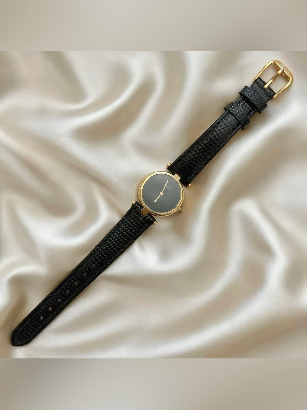 AUTHENTIC VINTAGE CARTIER BLACK LEATHER WATCH - WITH BOX - Picture 5 of 8